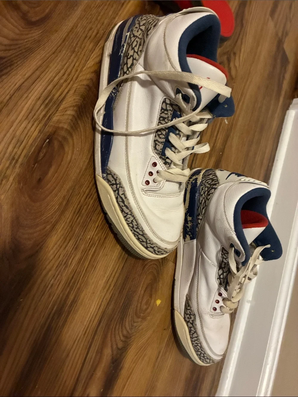 Jordan Men's White Sneakers with Blue & Red Accents